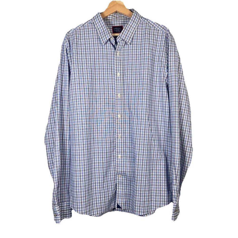UNTUCKit Shirt Mens XL Blue White Plaid Wrinkle Resistant Button Up Preppy